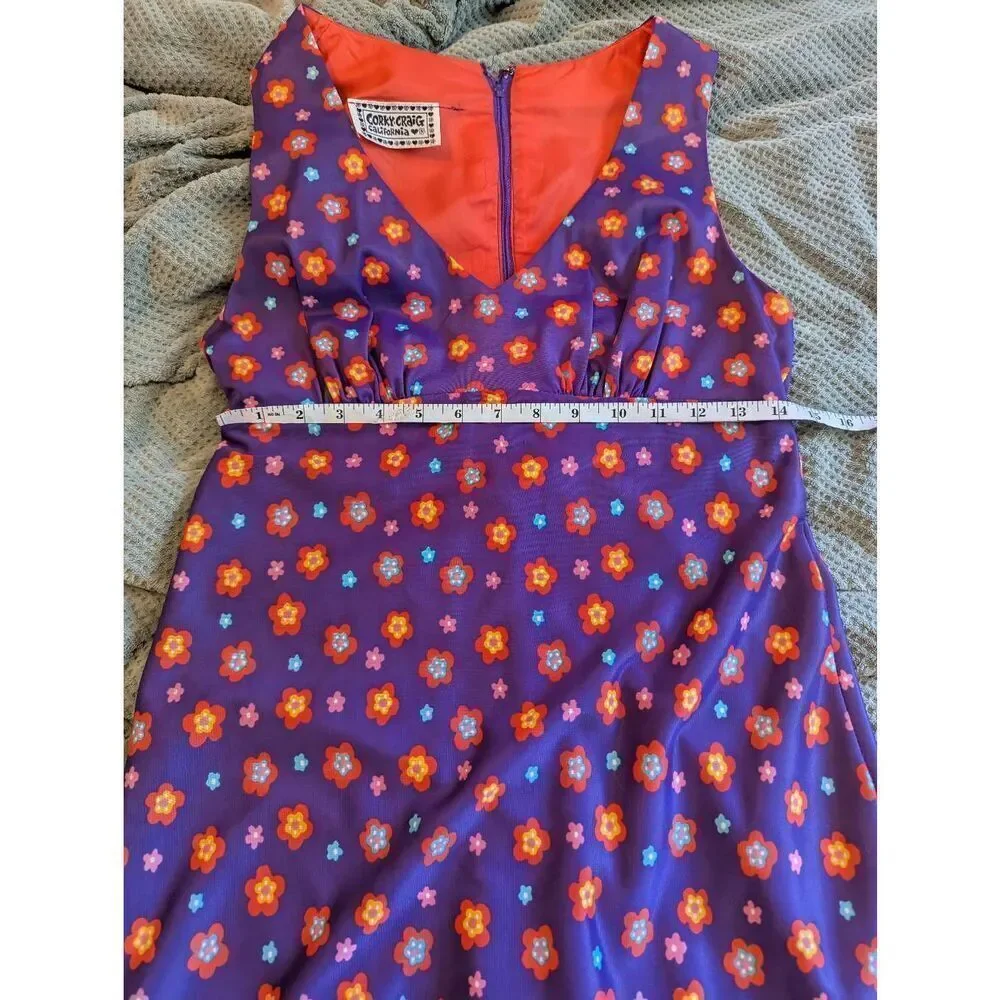 Vintage Corky Craig Women's Small Purple Floral Sleeveless Maxi Dress BOHO - Picture 6 of 6